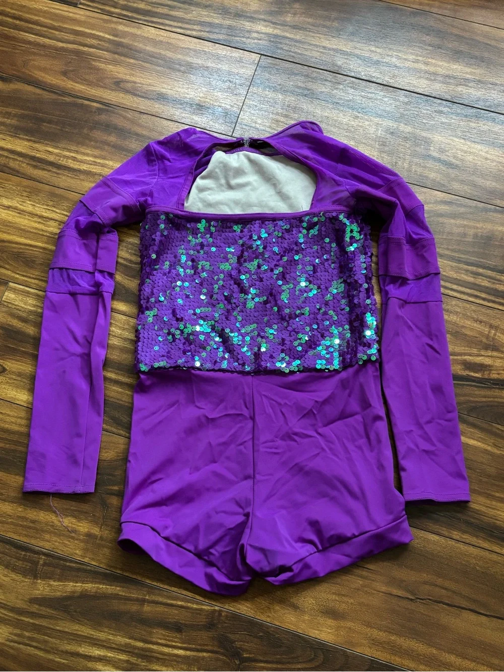 Weissman Size LC - Girls Purple Sequin Dance Costume Long Sleeve Romper Acro Tap